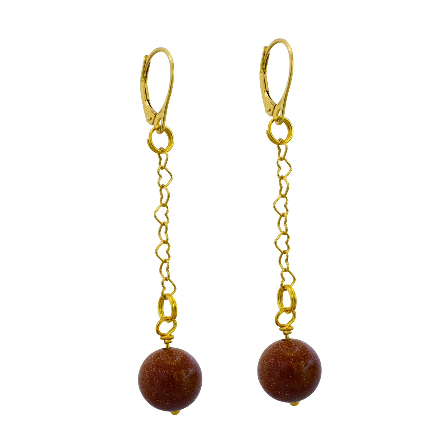 Brown Goldstone and Yellow Gold Vermeil Earrings, Heart Chain Earrings, Bloom Collection | by nlanlaVictory