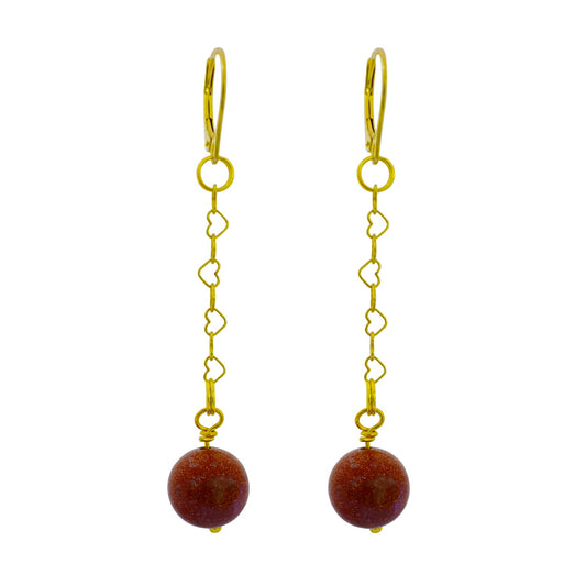 Brown Goldstone and Yellow Gold Vermeil Earrings, Heart Chain Earrings, Bloom Collection  | by nlanlaVictory